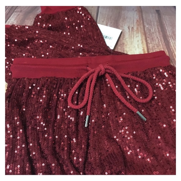 WESTERIA LANE LA Deep Merlot Stretchy Sequins Joggers Pants - Picture 1 of 12